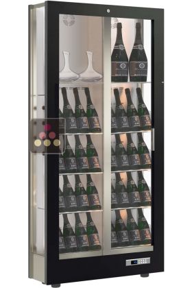 Multi-temperature wine display cabinet for service and storage - 36cm deep - 3 glazed sides - Without cladding - Custom equipment