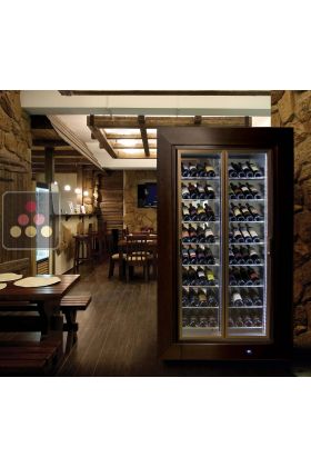 Multi-temperature glazed wine display cabinets for central installation for 2 facings - Inclined bottles - Flat frame 