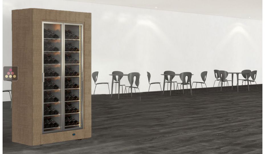 Multi-temperature glazed wine display cabinets for central installation for 2 facings - Inclined bottles - Flat frame 