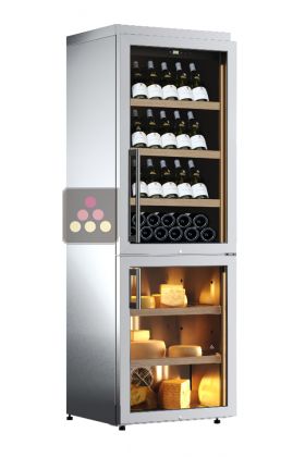 Combination of wine & cheese cabinets - Stainless steel cladding - Inclined bottles