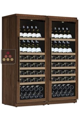 Combination of 2 single temperature wine cabinets for storage or service - Mixed shelves