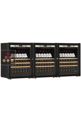 Combination of 3 single temperature wine ageing or service cabinet - Inclined/sliding shelves - Full Glass door