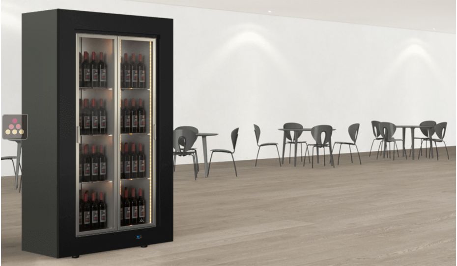 Professional multi-temperature glazed wine display cabinets for central installation for 2 facings - Vertical bottles - Flat frame 