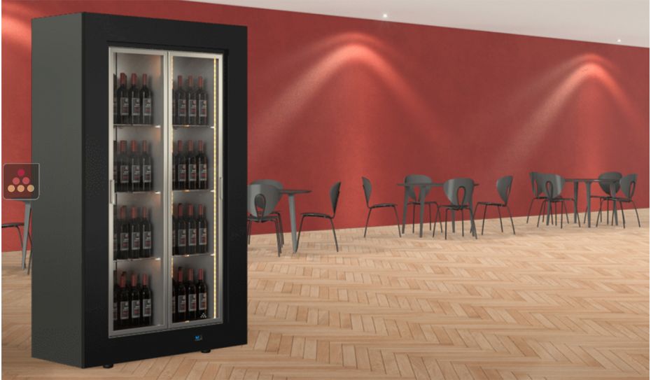 Professional multi-temperature glazed wine display cabinets for central installation for 2 facings - Vertical bottles - Flat frame 