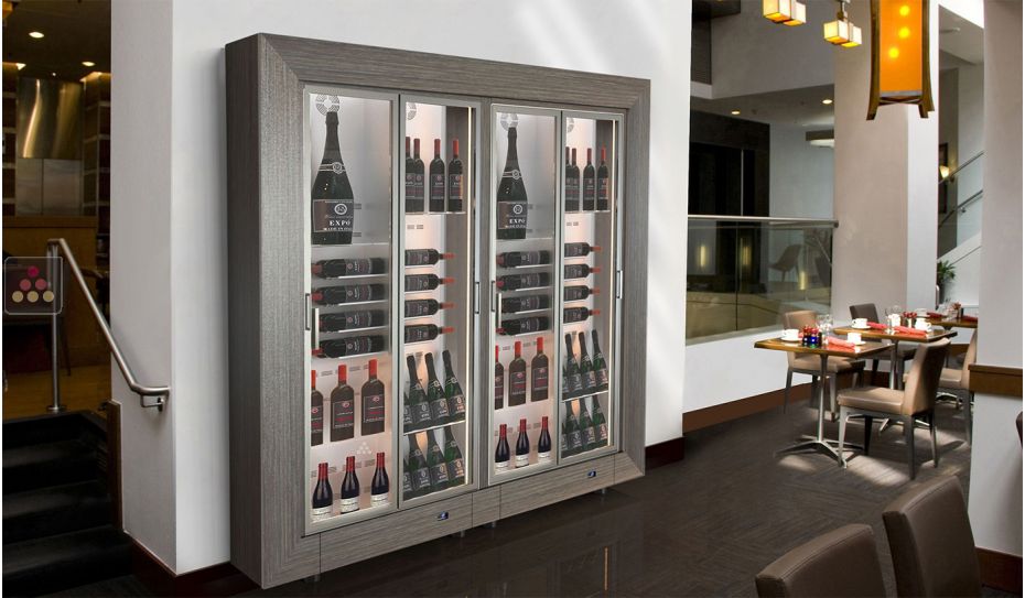 Freestanding combination of 2 modular multi-purpose wine display cabinets - Mixed shelves - 36cm deep