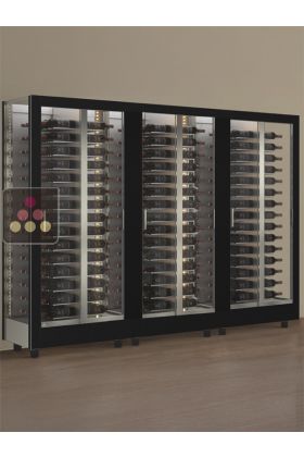 Combination of 3 multi-purpose wine display cabinet - 3 glazed sides - Horizontal bottles - Interchangeable cover