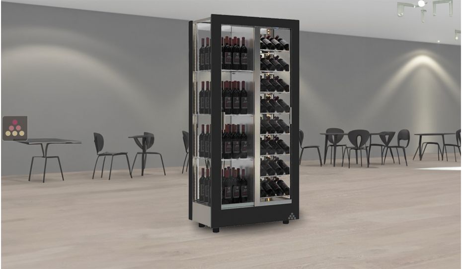 Professional multi-temperature wine display cabinet - 4 glazed sides - Mixed equipment - Interchangeable cladding