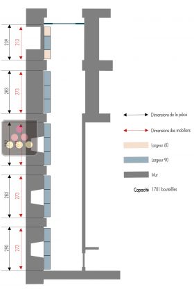 5 Arrangement of 1700 bottles cellars - Specific manufacturing - Essentiel System - H=90cm 