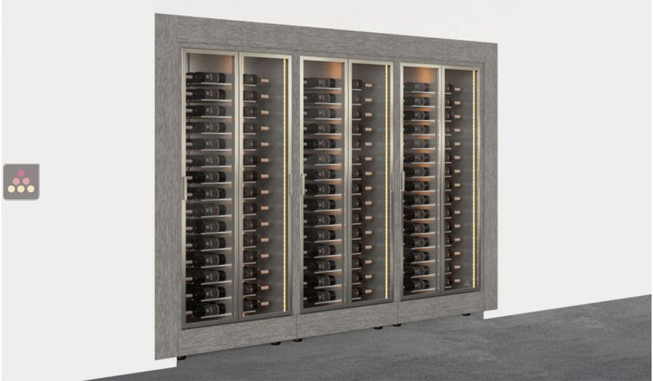 Built-in combination of 3 multi-temperature wine display cabinets - Horizontal bottles - Flat frame