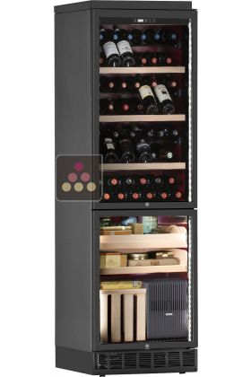 Built-in combination of a single temperature wine cabinet and cigar humidor
